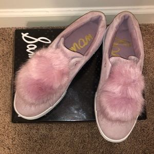 Sam Edelman Leya pink suede Pom Pom sneaker